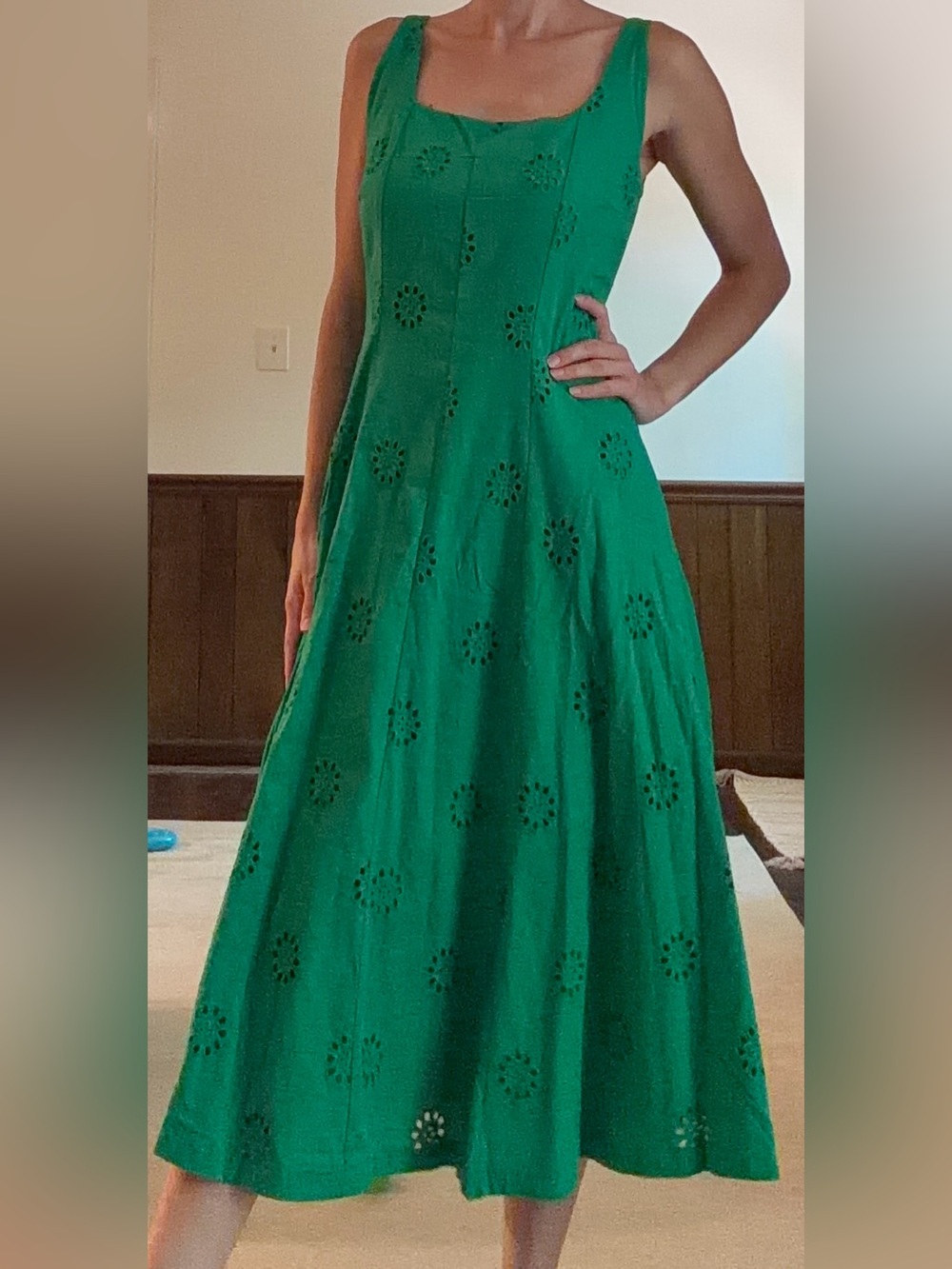 Green Eyelet Sleeveless Maxi Dress - Women